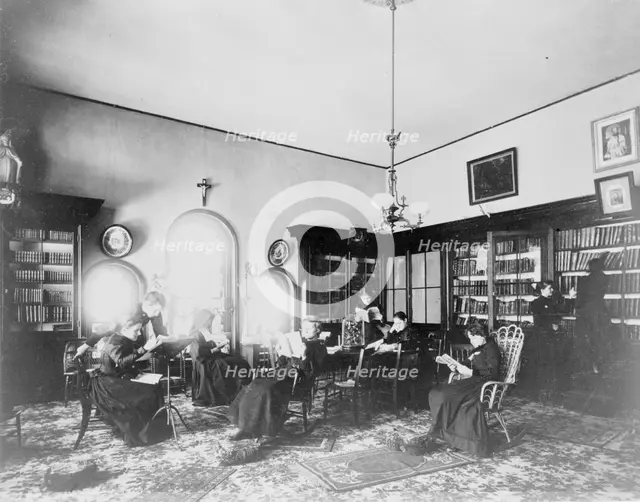 Students reading in library at Georgetown Visitation..., Washington, D.C., between 1890 and 1910(?). Creator: Frances Benjamin Johnston.