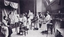 Students working from the life in the Ladys Painting School. Creator: Unknown