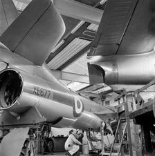 Students working on a Hawker Hunter F4 aeroplane, Loughborough University, 1960-1969. Artist: John Gay