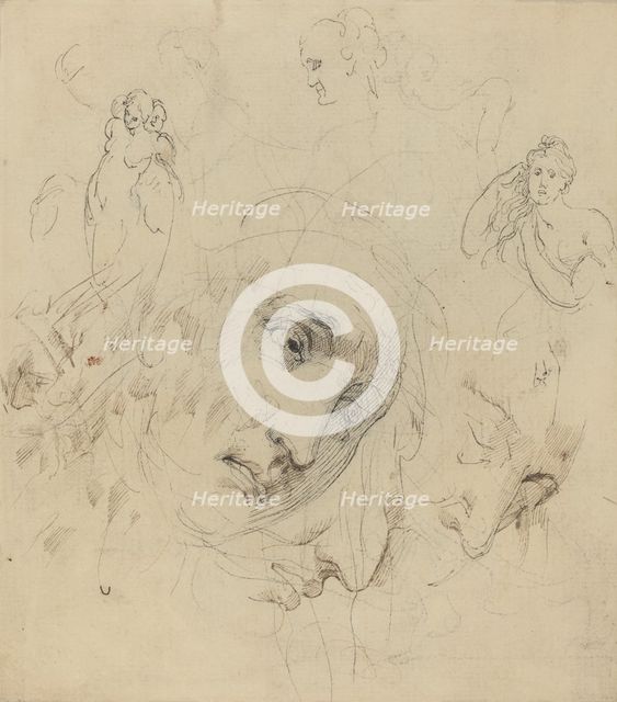Studies with Central Female Face. Creator: John Hamilton Mortimer.