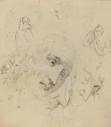 Studies with Central Female Face. Creator: John Hamilton Mortimer