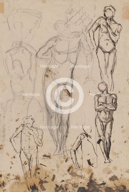 Studies and sketches of standing male nudes, 1895-1899. Creator: Ladislav Mednyanszky.