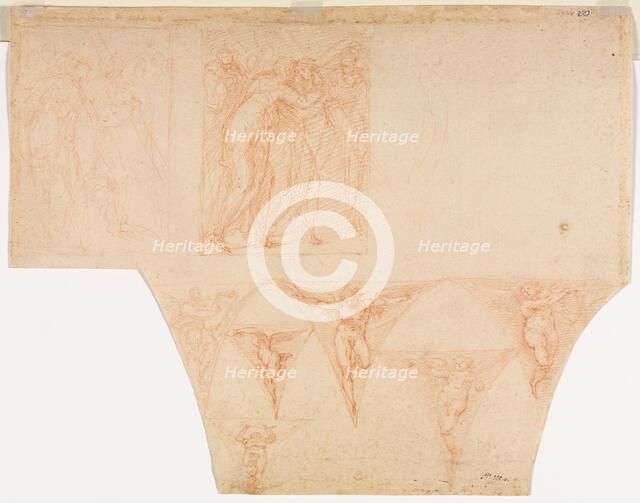 Studies for Christ Meeting His Mother..., Studies of an Angel in a Pendentive (verso), 1599/1604. Creator: Cristoforo Roncalli (Italian, 1552-1626).