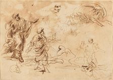 Studies for a Biblical Scene with God the Father Appearing to a Bearded Male..., mid-17th Century. Creator: Unknown