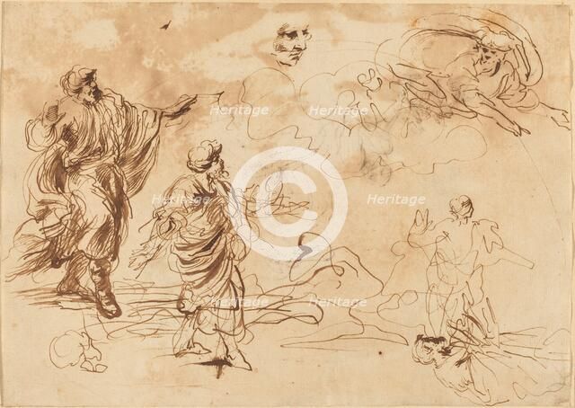 Studies for a Biblical Scene with God the Father Appearing to a Bearded Male..., mid-17th Century. Creator: Unknown.
