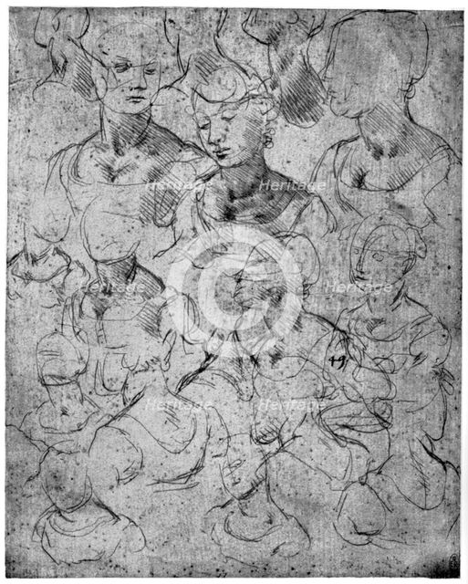 Studies for a half length female figure, 15th century(?) (1954). Artist: Leonardo da Vinci