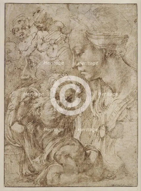 Studies for a Holy Family with John the Baptist as Child, 1505. Artist: Buonarroti, Michelangelo (1475-1564)