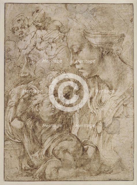 Studies for a Holy Family with John the Baptist as Child, 1505. Artist: Buonarroti, Michelangelo (1475-1564)