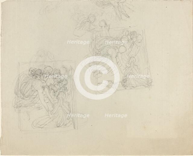 Studies for a Monument with Angels Reaching Down to a Praying Figure [recto and verso]. Creator: John Flaxman.