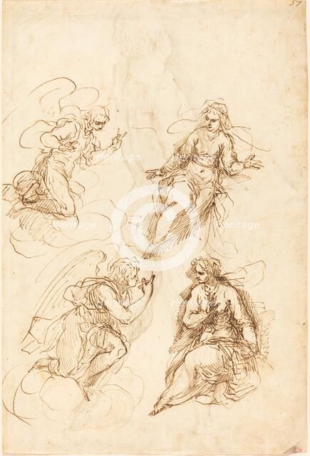 Studies for an Annunciation [recto]. Creator: Jacopo Palma.