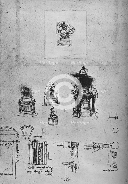 Studies for an Equestrian Monument and Studies of Machiinery', c1480 (1945). Artist: Leonardo da Vinci.