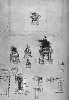Studies for an Equestrian Monument and Studies of Machiinery c1480 (1945). Artist: Leonardo da Vinci