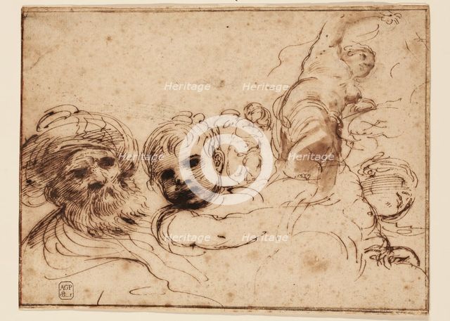 Studies for Heads and Figures, c1675. Creator: Domenico Maria Canuti.