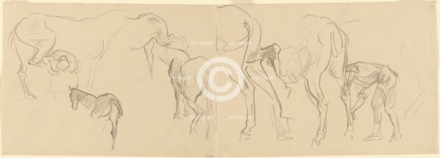 Studies for "Shoeing Calvary Horses at the Front" [recto], 1918. Creator: John Singer Sargent.