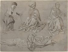 Studies for Six Figures (sheet from a model book) [recto], c. 1450/1460. Creator: Unknown