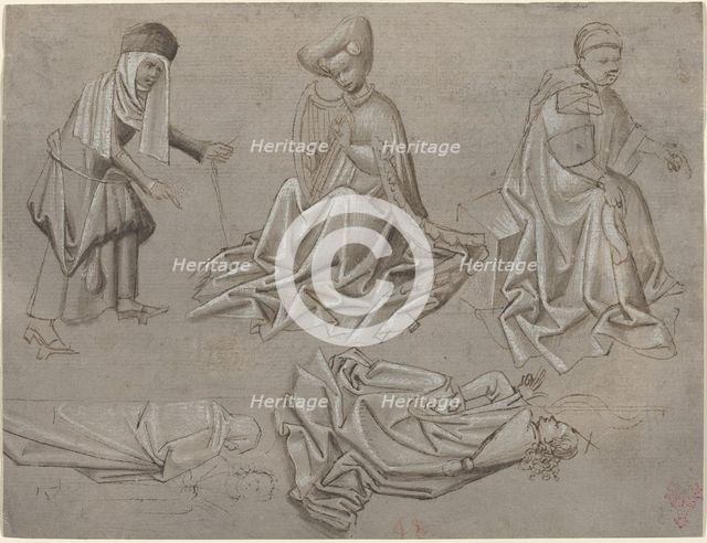 Studies for Six Figures (sheet from a model book) [recto], c. 1450/1460. Creator: Unknown.