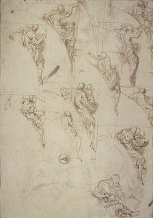 Studies for Prophets in Spandrels, c.1555. Creator: Aurelio Luini