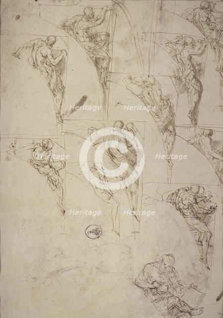 Studies for Prophets in Spandrels, c.1555. Creator: Aurelio Luini.