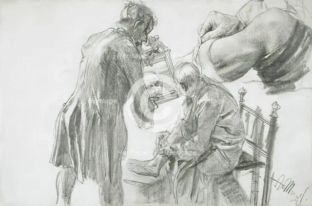 Studies for 'The Broken Jug' by Heinrich von Kleist, 1876. Creators: Heinrich von Kleist, Adolph Menzel.