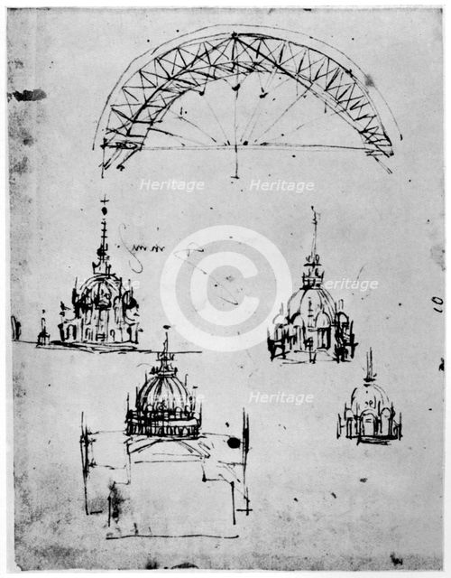 Studies for the central cupola of Milan cathedral, late 15th century (1954).. Artist: Leonardo da Vinci