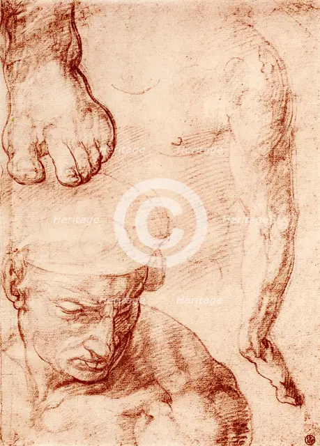 Studies for the figure of the cross-bearer in the Last Judgement, Sistine Chapel, Rome, 1913. Artist: Michelangelo Caravaggio