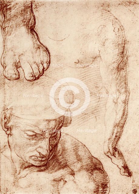 Studies for the figure of the cross-bearer in the Last Judgement, Sistine Chapel, Rome, 1913. Artist: Michelangelo Caravaggio