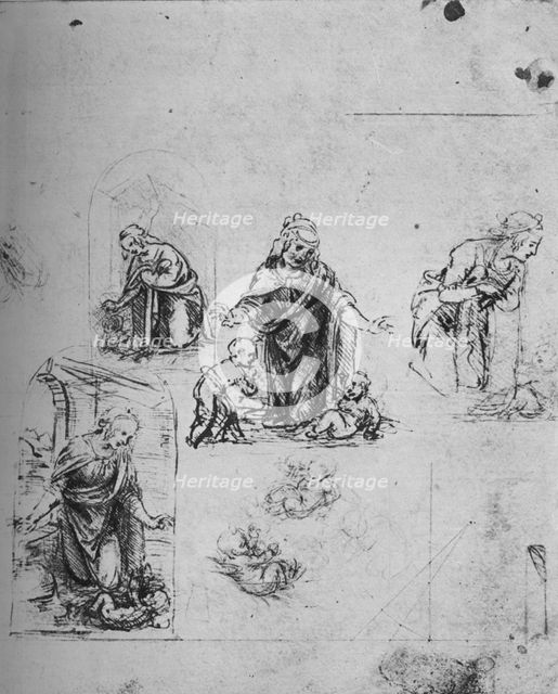 Studies for the Virgin Adoring the Infant Christ', c1480 (1945). Artist: Leonardo da Vinci.