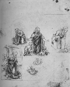 Studies for the Virgin Adoring the Infant Christ c1480 (1945). Artist: Leonardo da Vinci