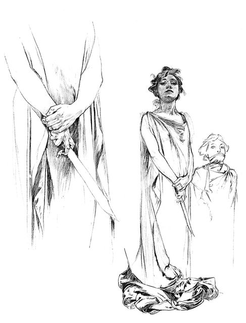 Studies in pencil for the Medee poster, 1899. Artist: Unknown