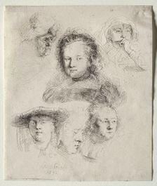 Studies of the Head of Saskia and Others, 1636. Creator: Rembrandt van Rijn (Dutch, 1606-1669)