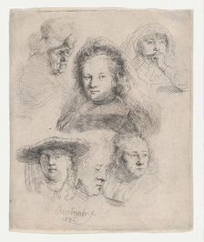 Studies of the Heads of Saskia and Others, 1636., 1636. Creator: Rembrandt Harmensz van Rijn
