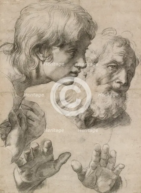 Studies of the Heads of two Apostles and of their Hands, 16th century. Artist: Raphael.