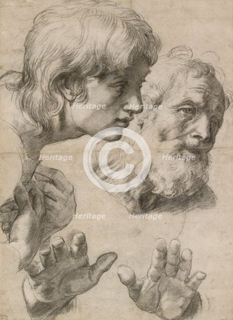 Studies of the Heads of two Apostles and of their Hands, 16th century. Artist: Raphael.