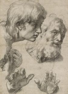 Studies of the Heads of two Apostles and of their Hands, 16th century. Artist: Raphael