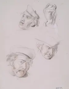 Studies of Three Male Heads and One Hand, 1825-1849. Creator: William Allan