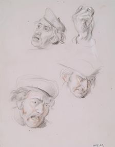 Studies of Three Male Heads and One Hand, 1825-1849. Creator: William Allan