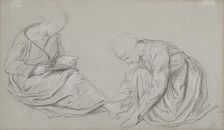 Studies Of Two Figures, One Seated With A Book, The Other Kneeling, c1895. Creator: Charles Shannon
