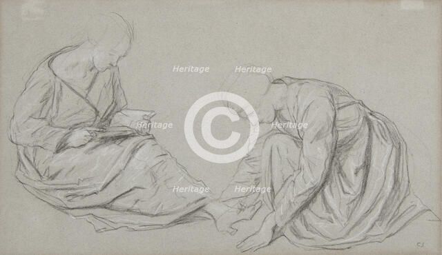 Studies Of Two Figures, One Seated With A Book, The Other Kneeling, c1895. Creator: Charles Shannon.