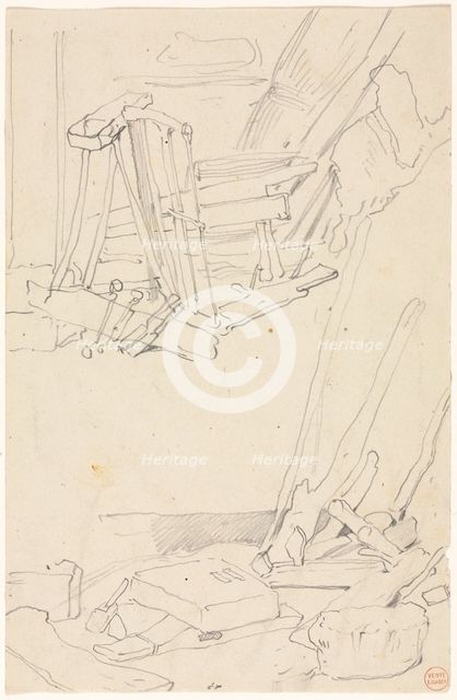 Studies of Wood and Farm Implements. Creator: Eugène Isabey (French, 1803-1886).