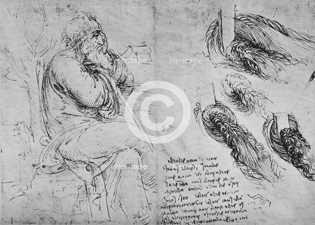 Studies of a Old Man Seated and of Swirling Water', c1480 (1945). Artist: Leonardo da Vinci.