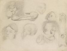 Studies of a Child's Head, a Woman's Head, a Spoon, and a longcase Clock, c1872. Artist: Paul Cezanne