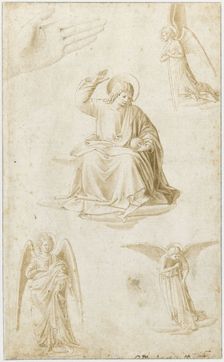 Studies of a hand, three angels and Christ as Salvator Mundi, Second Half of the 15th century. Artist: Gozzoli, Benozzo (ca 1420-1497)
