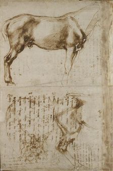 Studies of a Horse and of a Horseman attacking Foot-soldiers, early 16th century. Artist: Michelangelo Buonarroti