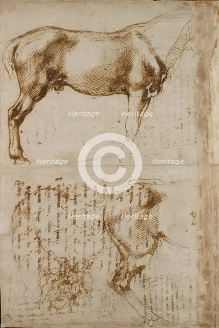 Studies of a Horse and of a Horseman attacking Foot-soldiers, early 16th century. Artist: Michelangelo Buonarroti.