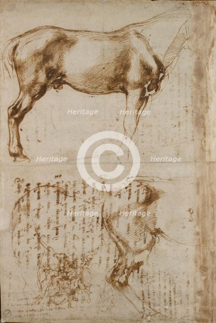 Studies of a Horse and of a Horseman attacking Foot-soldiers, early 16th century. Artist: Michelangelo Buonarroti.