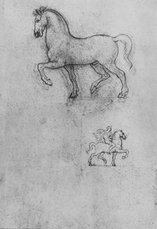 Studies of a Horse and one of a Horse and Rider c1480 (1945). Artist: Leonardo da Vinci