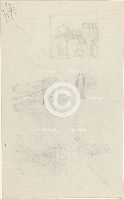 Studies of a Sickbed and Decorations for the Façade of Buckingham Palace [recto and verso], 1820/182 Creator: John Flaxman.