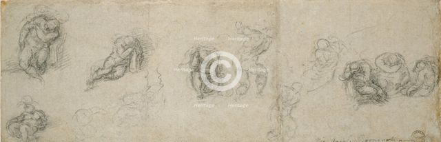 Studies of a sleeping Apostle and other Figures, 16th century. Artist: Michelangelo Buonarroti.