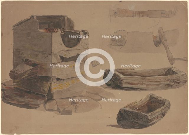 Studies of a Well and Wooden Trough, c. 1870-1900. Creator: Enoch Wood Perry.