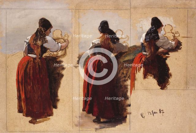 Studies of a Woman from Rügen, 1887. Creator: Hans Gude.